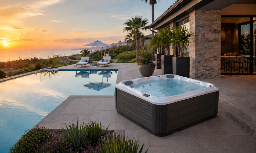 J-201 spa pool in a beautiful backyard