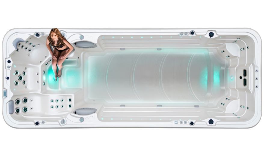 A woman on the Vortex Aqualap Extreme's Back Massage Seat