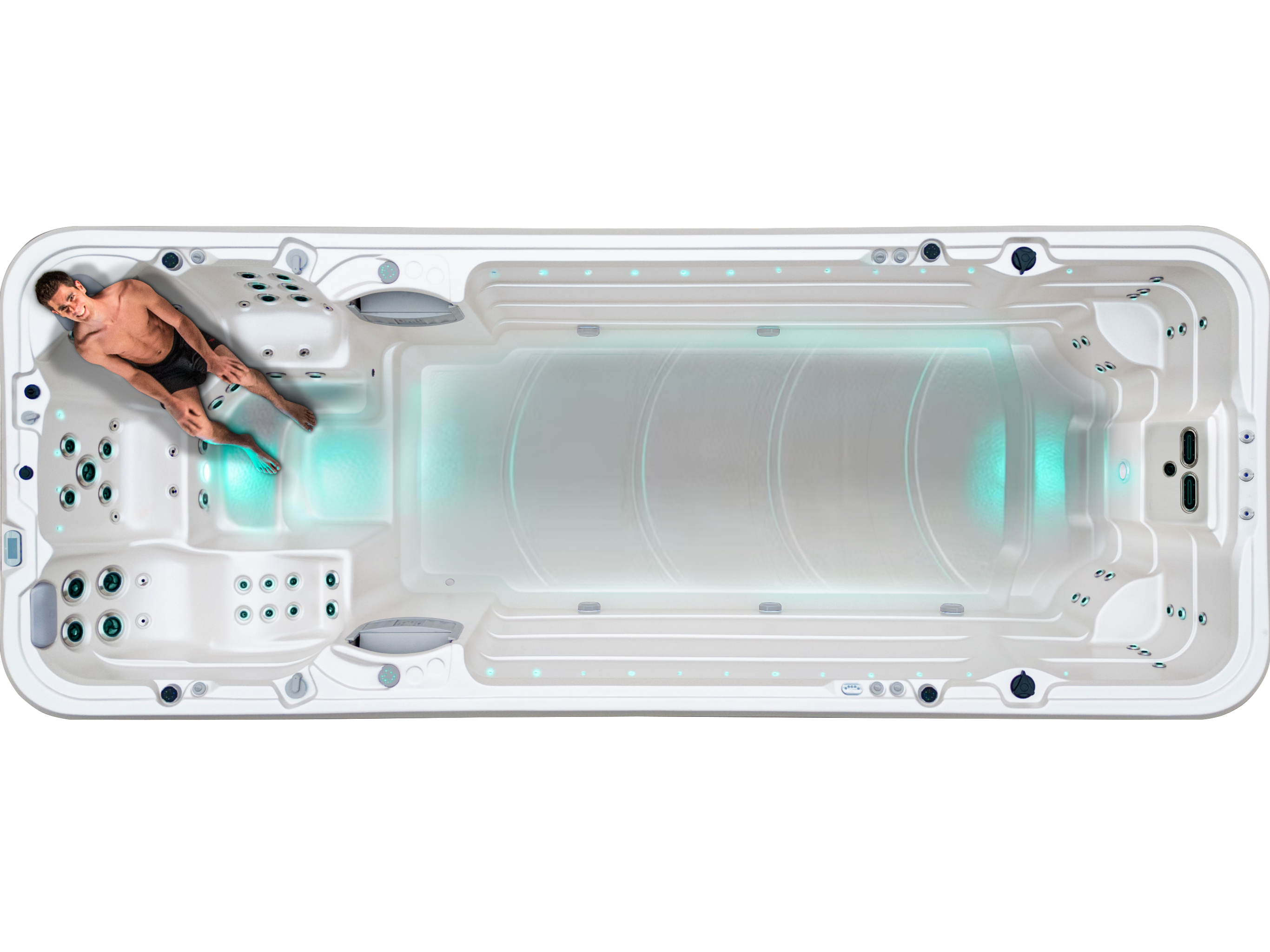 A man on the Vortex Aqualap Extreme's Neck and Shoulder Therapy Seat