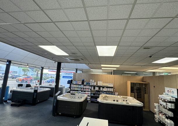 Spa World Invercargill interior showing the spas and accessories