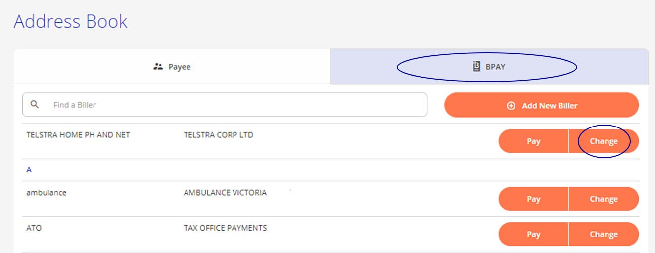 Internet banking change a bpay payee