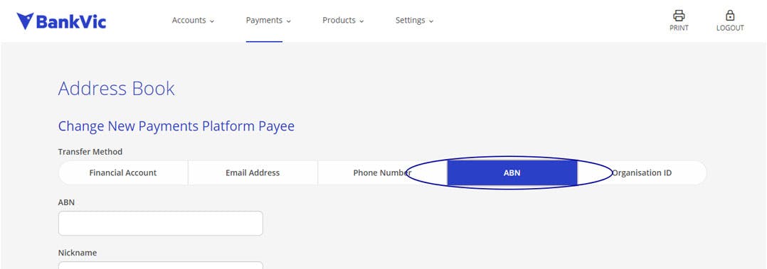 Internet banking change payee abn