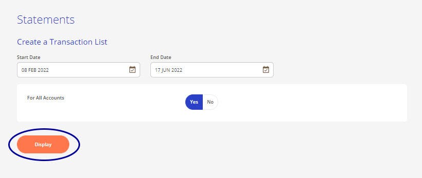 internet banking - display transaction listing