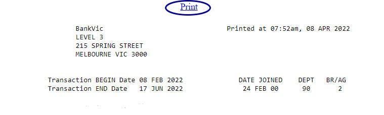 internet banking - print transaction listing