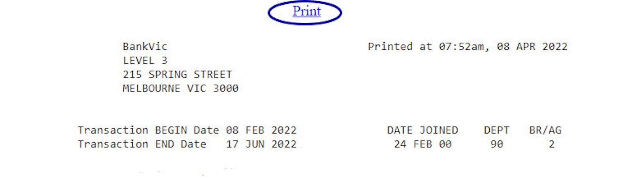 internet banking - print transaction listing
