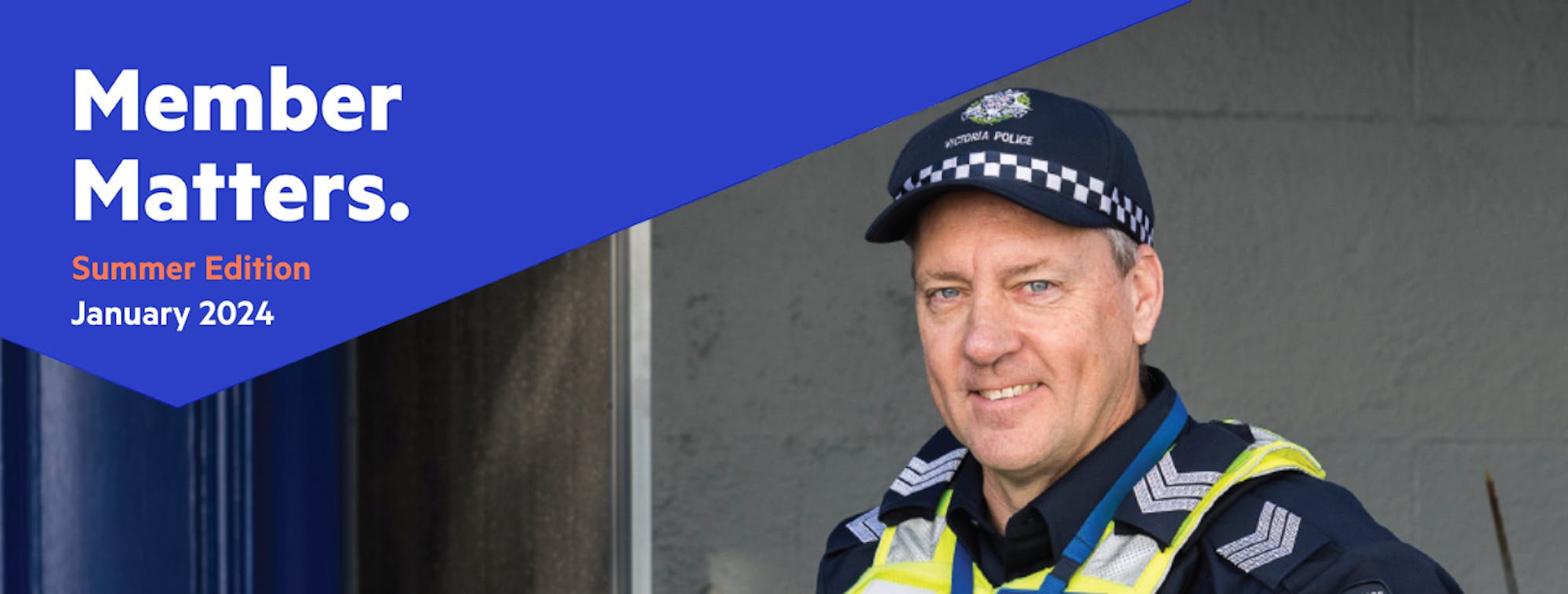 Member Matters Jan 2024 Banner, Male Police Officer