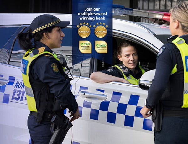 Special offers for police page, this image shows police officers having a chat
