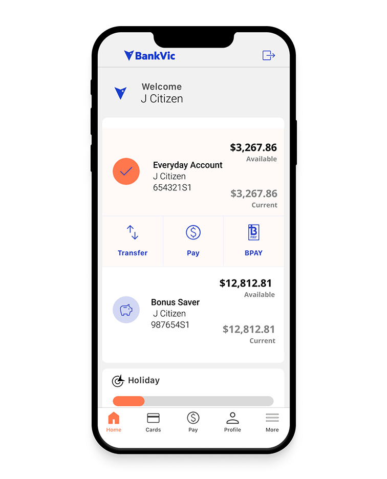 bankvic app accounts screen