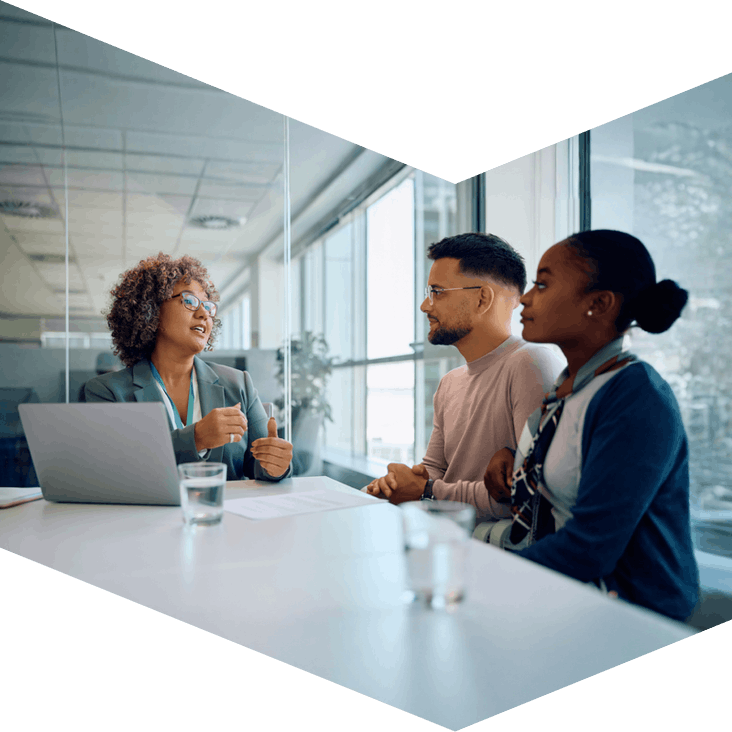 banker talking to members