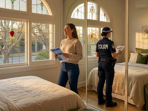 police in front of a mirror
