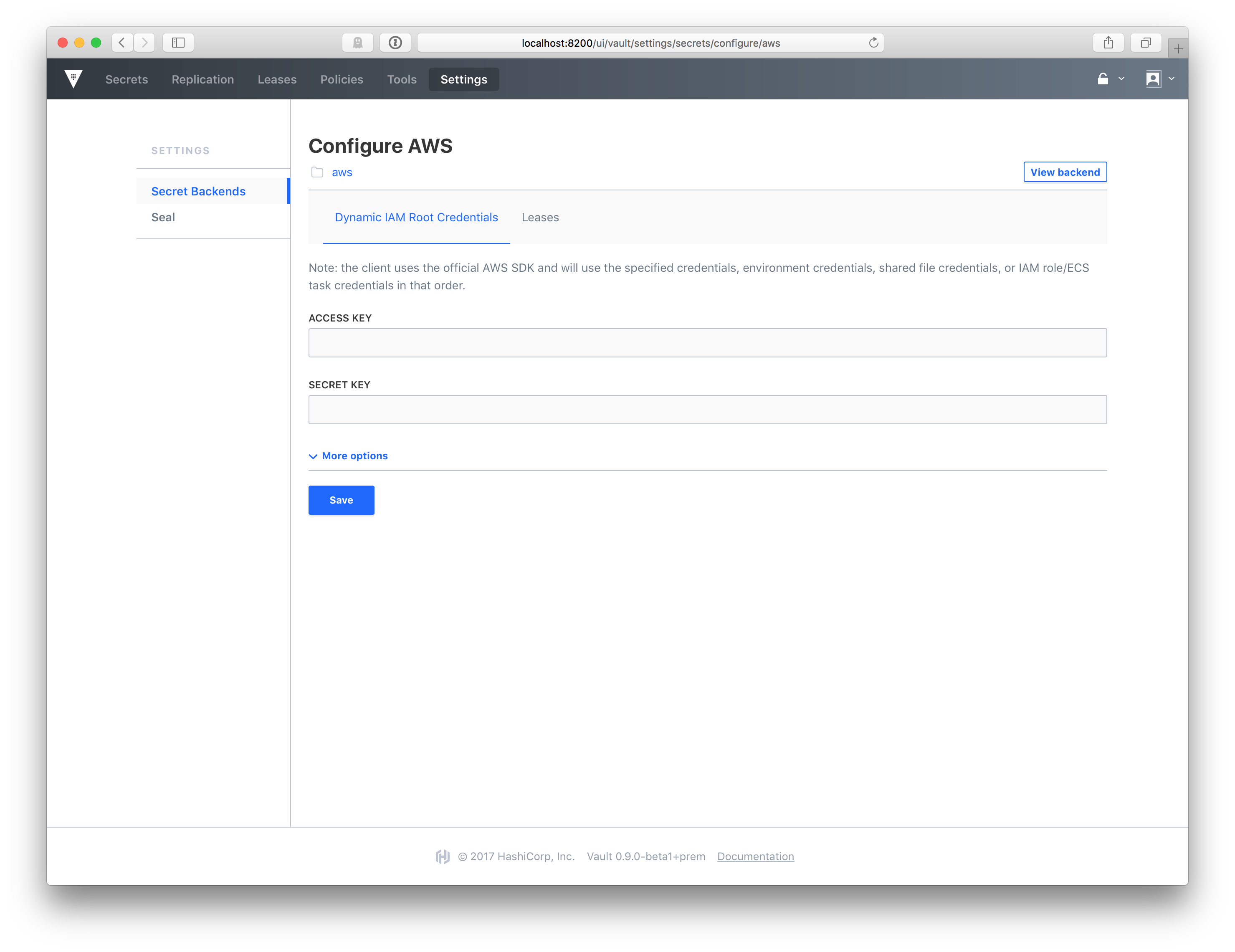 Vault UI Configure AWS