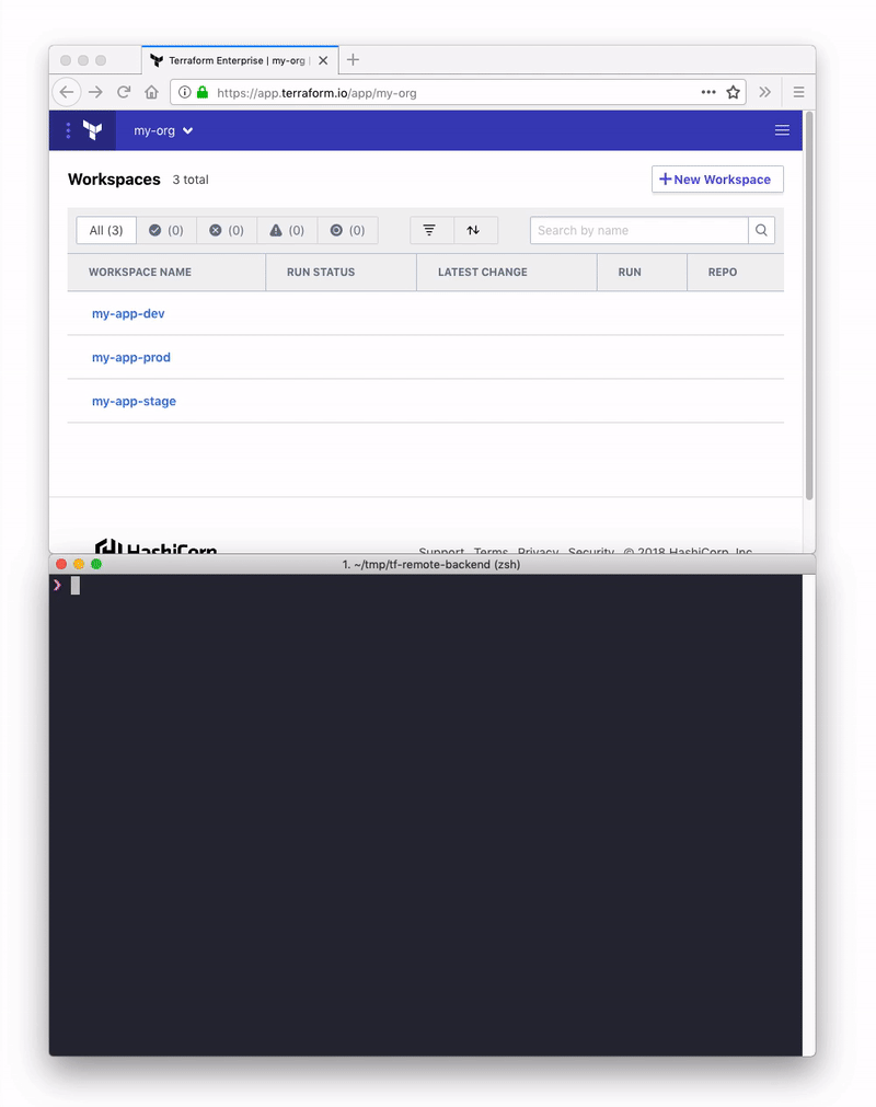 Animated demo showing remote Terraform Plan