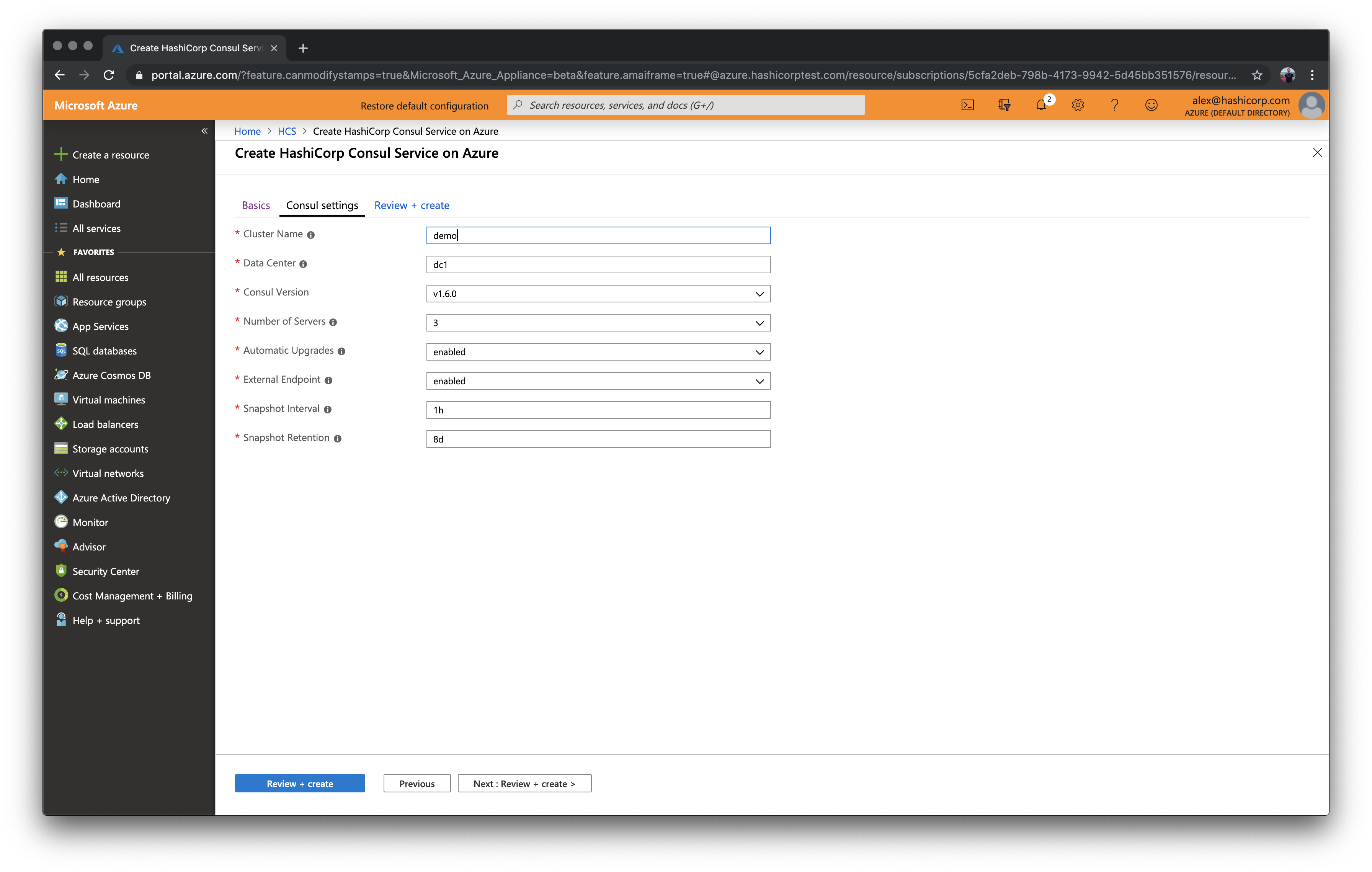 Create an HCS on Azure cluster