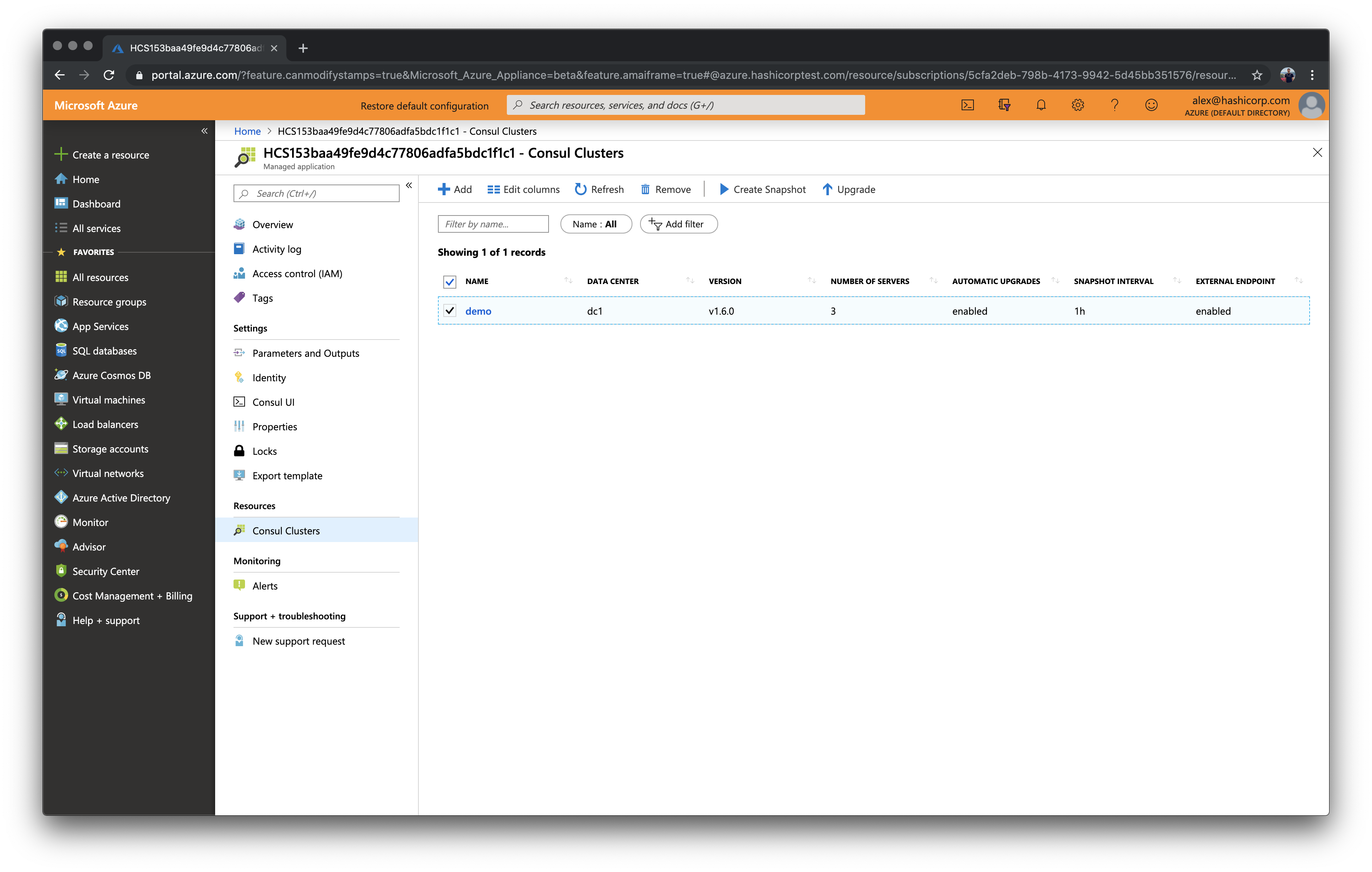 HCS on Azure cluster details