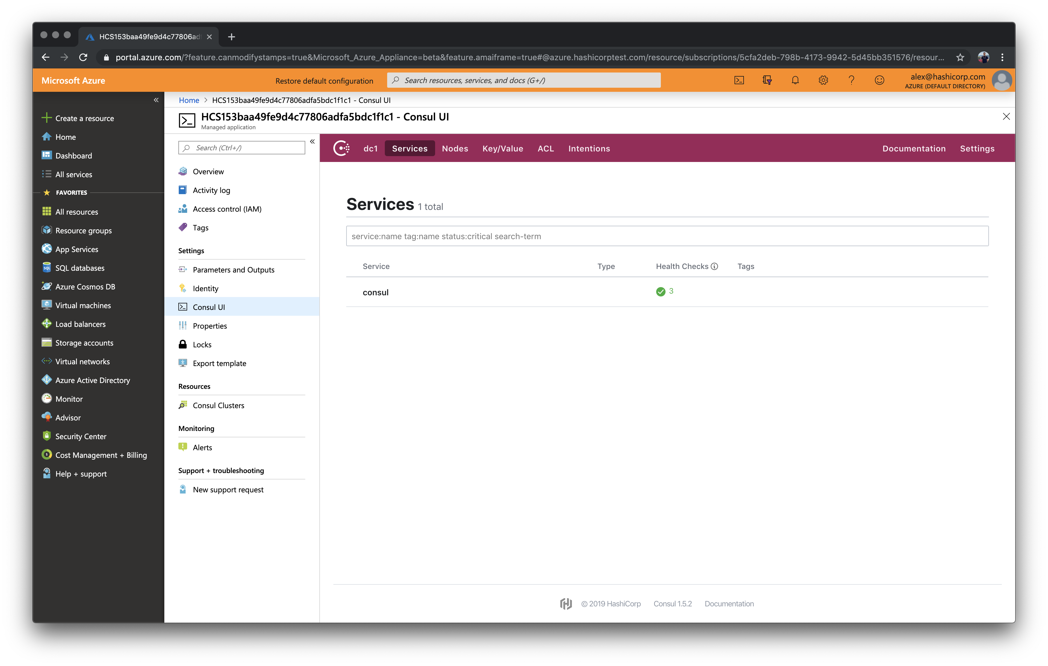 HCS on Azure Consul Web UI