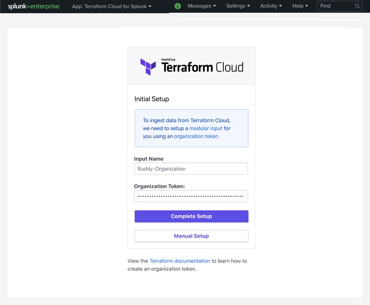 Setting up the Terraform Cloud Integration within Splunk