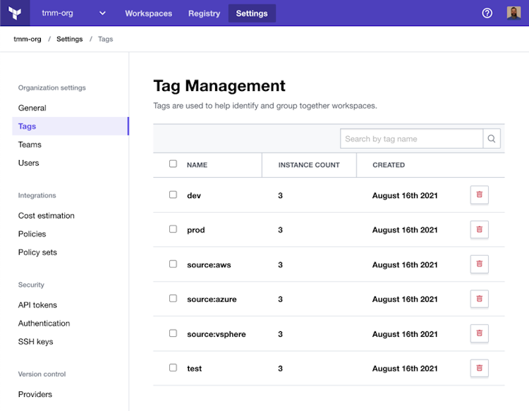 New Workspace Tags for Terraform Cloud