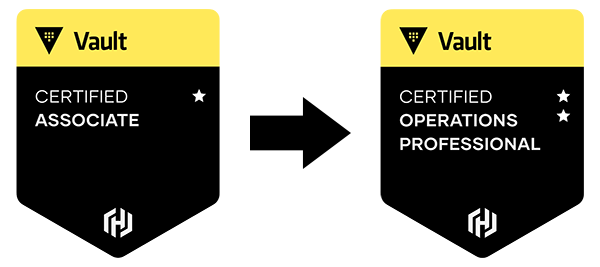 arrow going from associate badge toward pro badge showing a prerequisite relationship