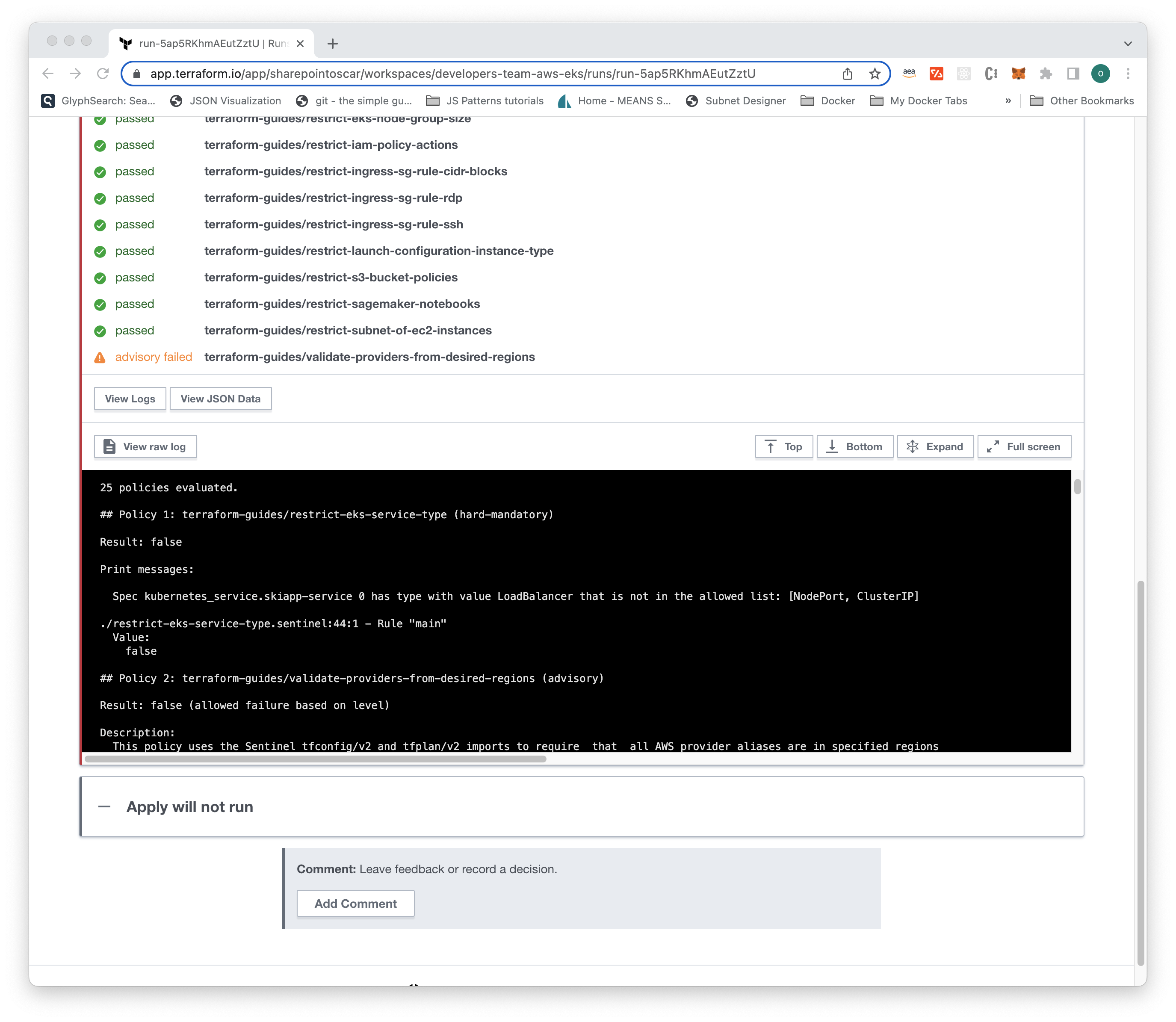Workload violated EKS policy which does not allow for LoadBalancer Service Type 