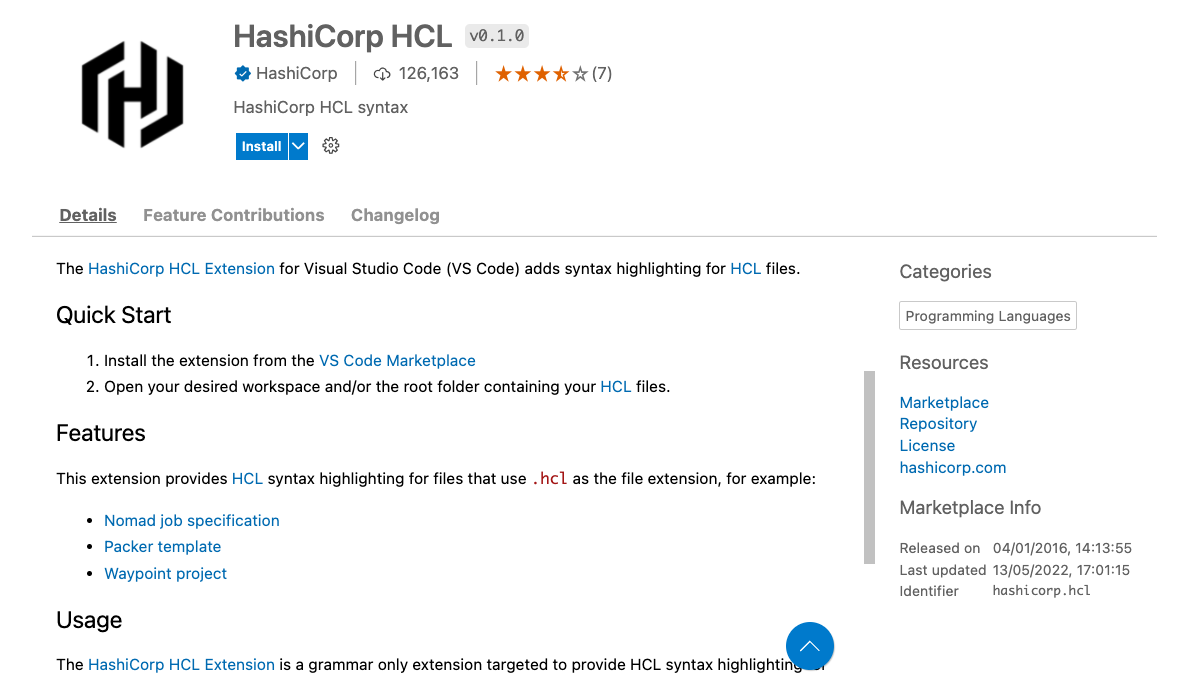 HCL extension page