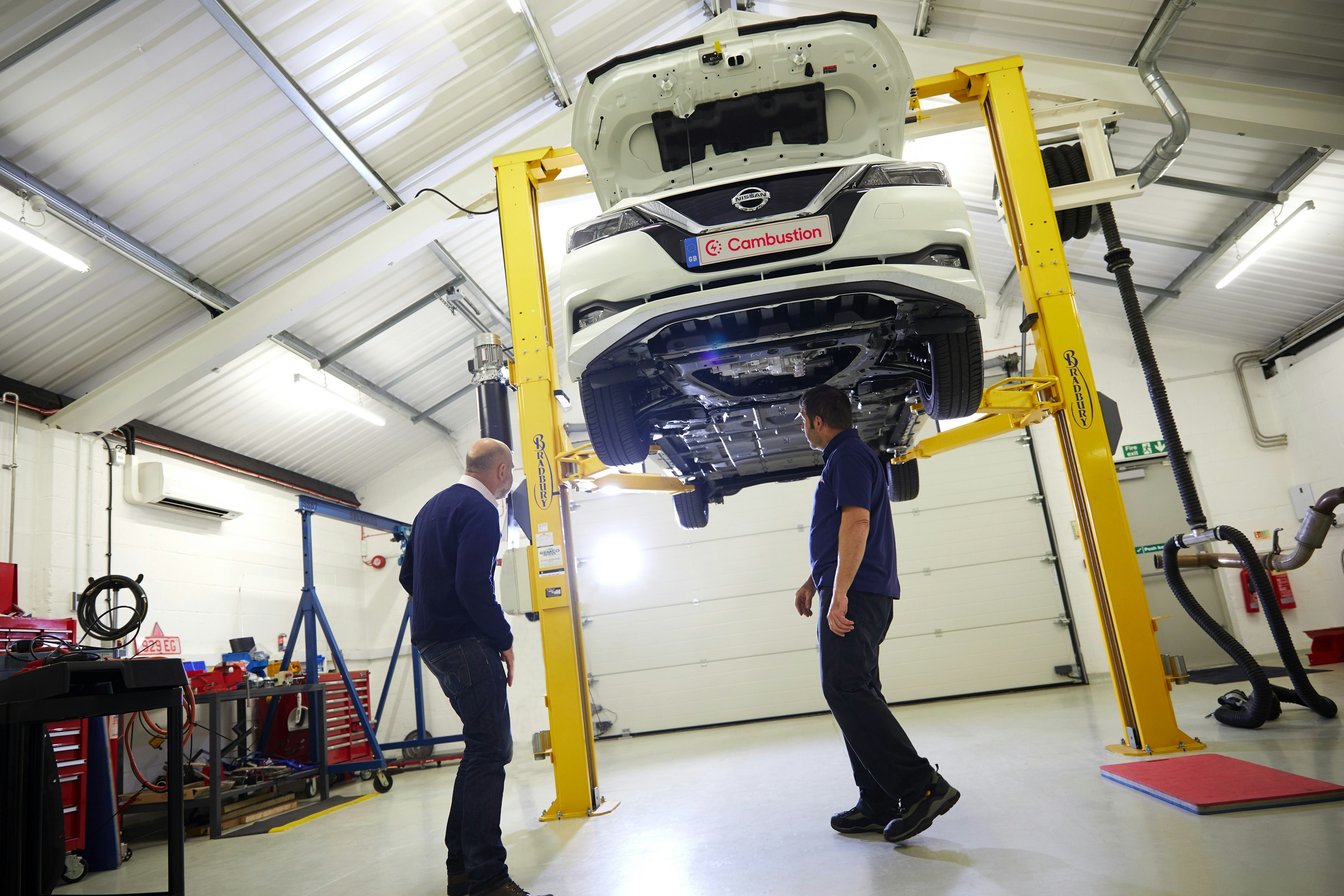 Electric vehicle on car lift