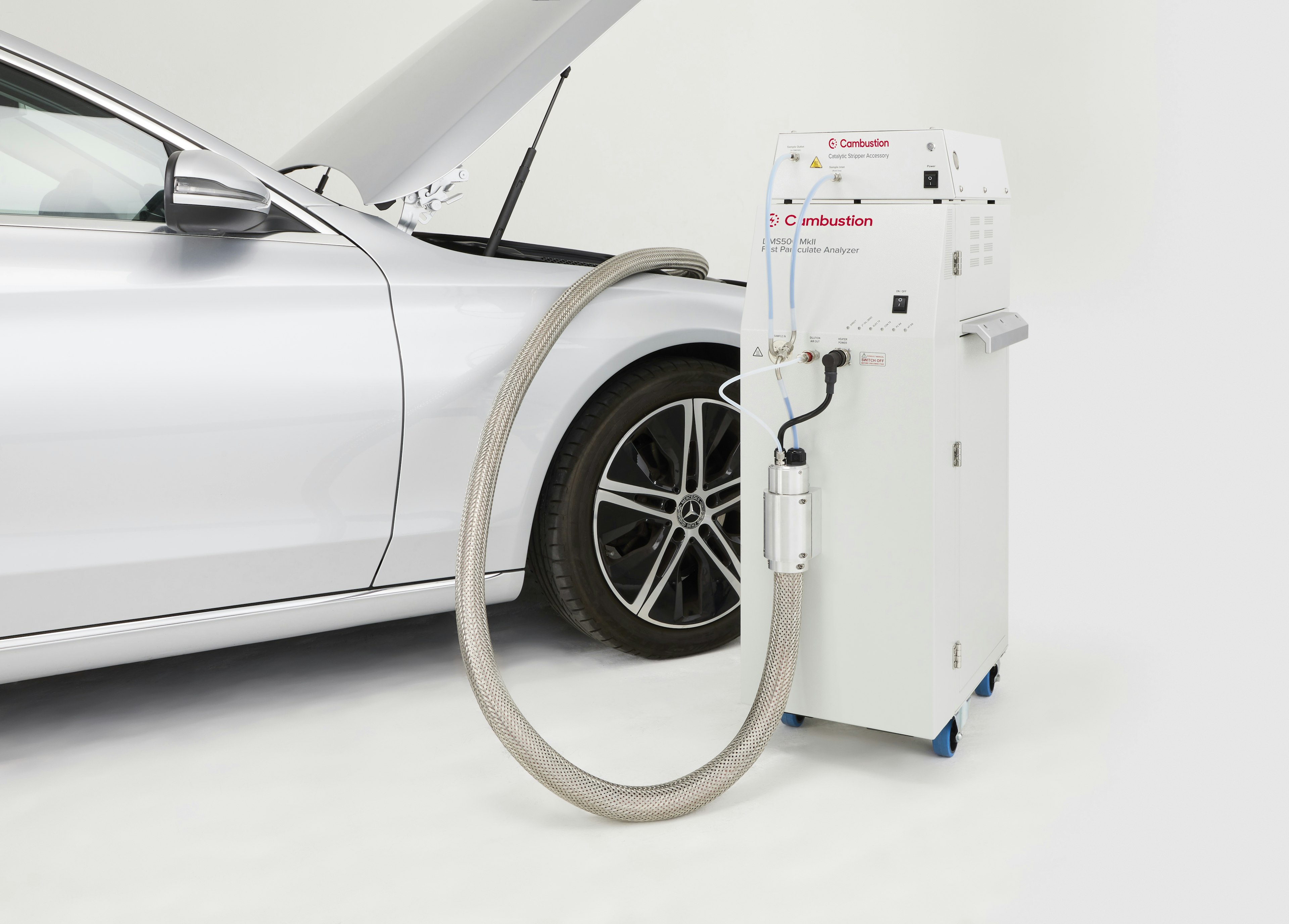 Cambustion CSA connected to DMS500, sampling from vehicle engine bay