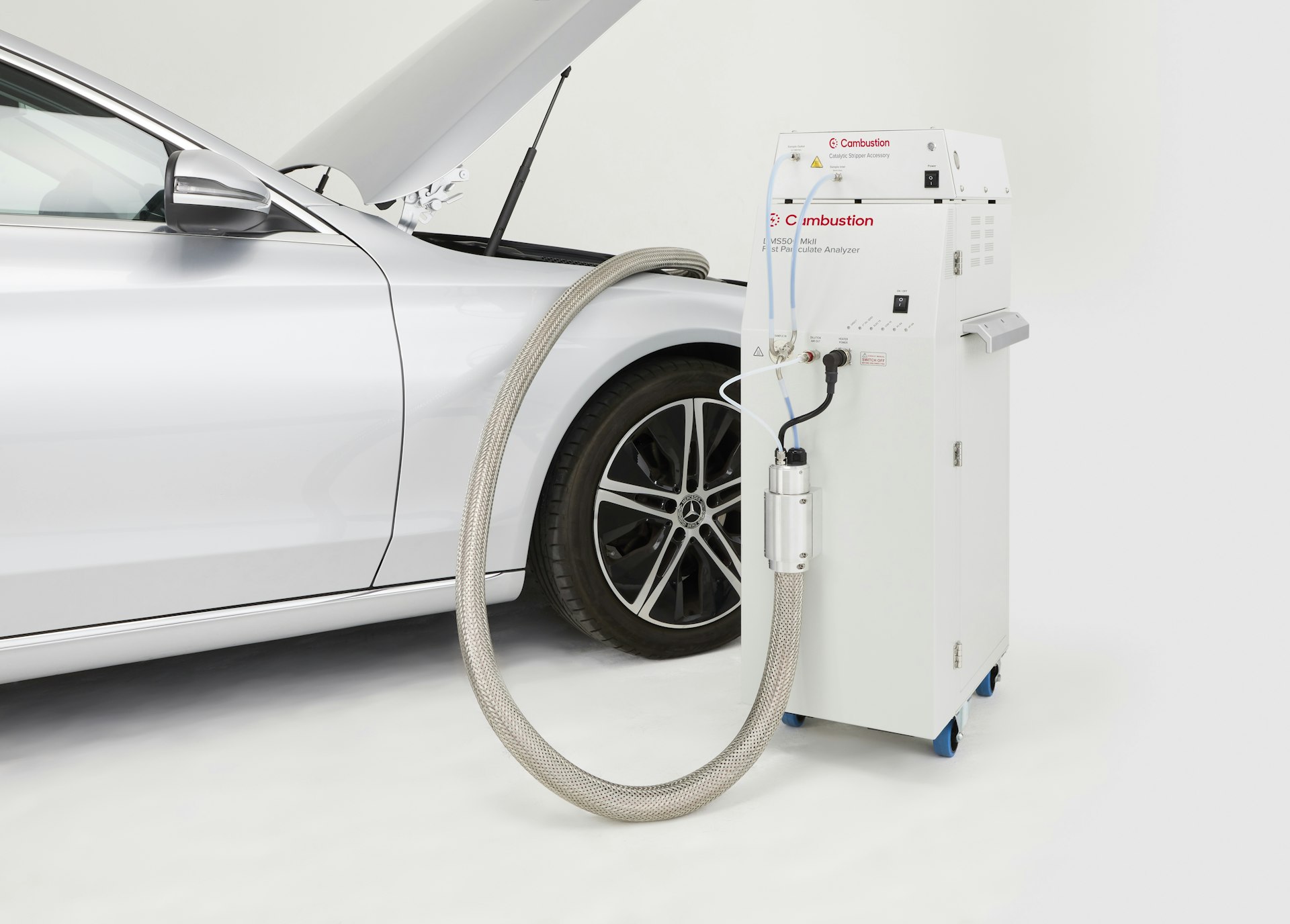 Cambustion CSA connected to DMS500, sampling from vehicle engine bay