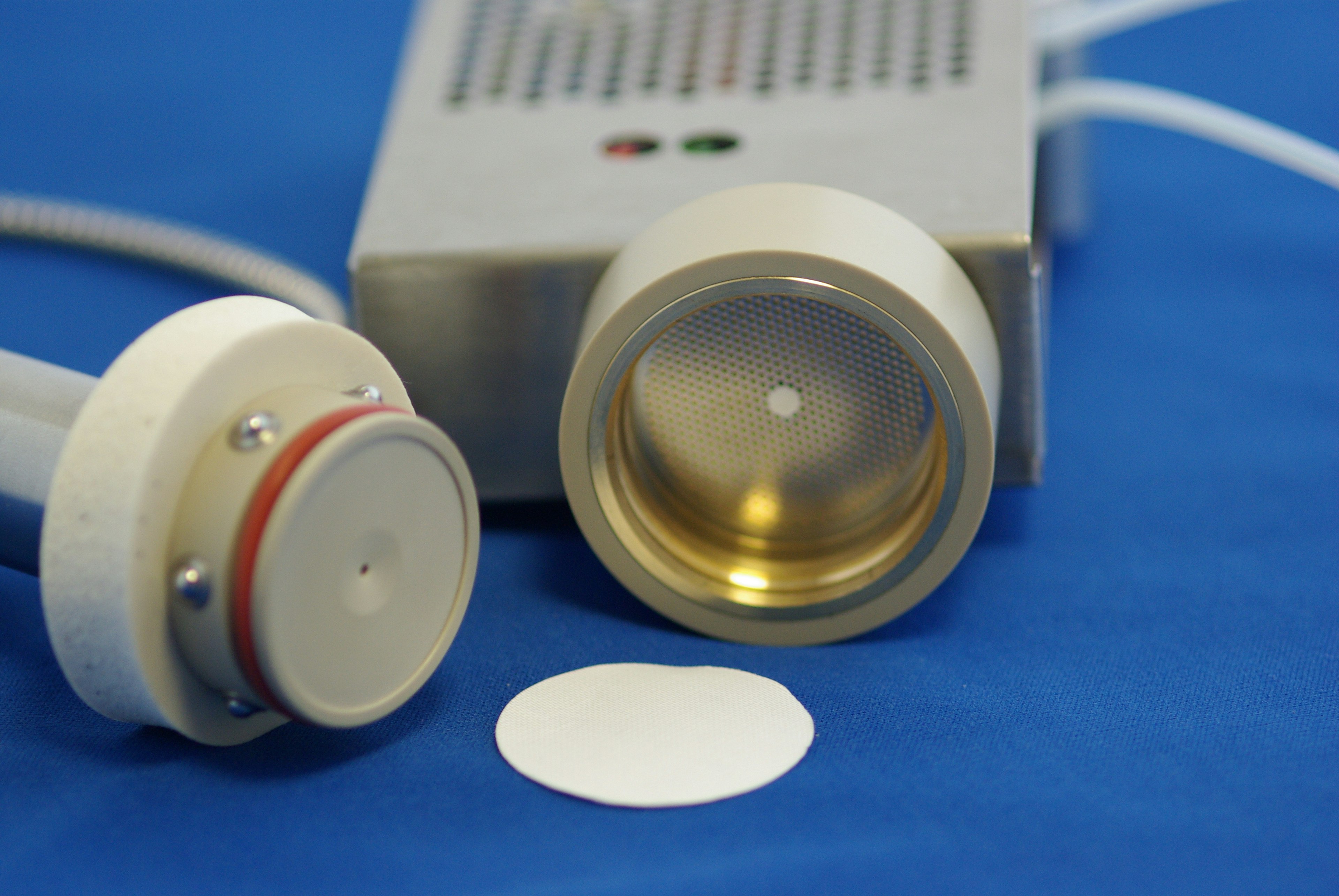 Open in-line filter accessory showing replaceable filter paper
