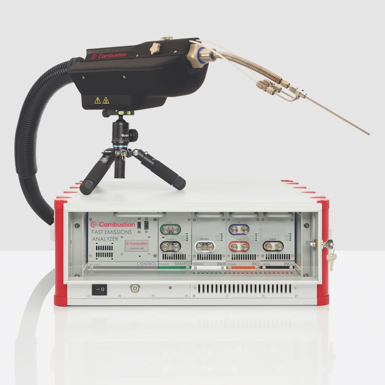 Cambustion LIF/CLD600 sample head on tripod with MCU