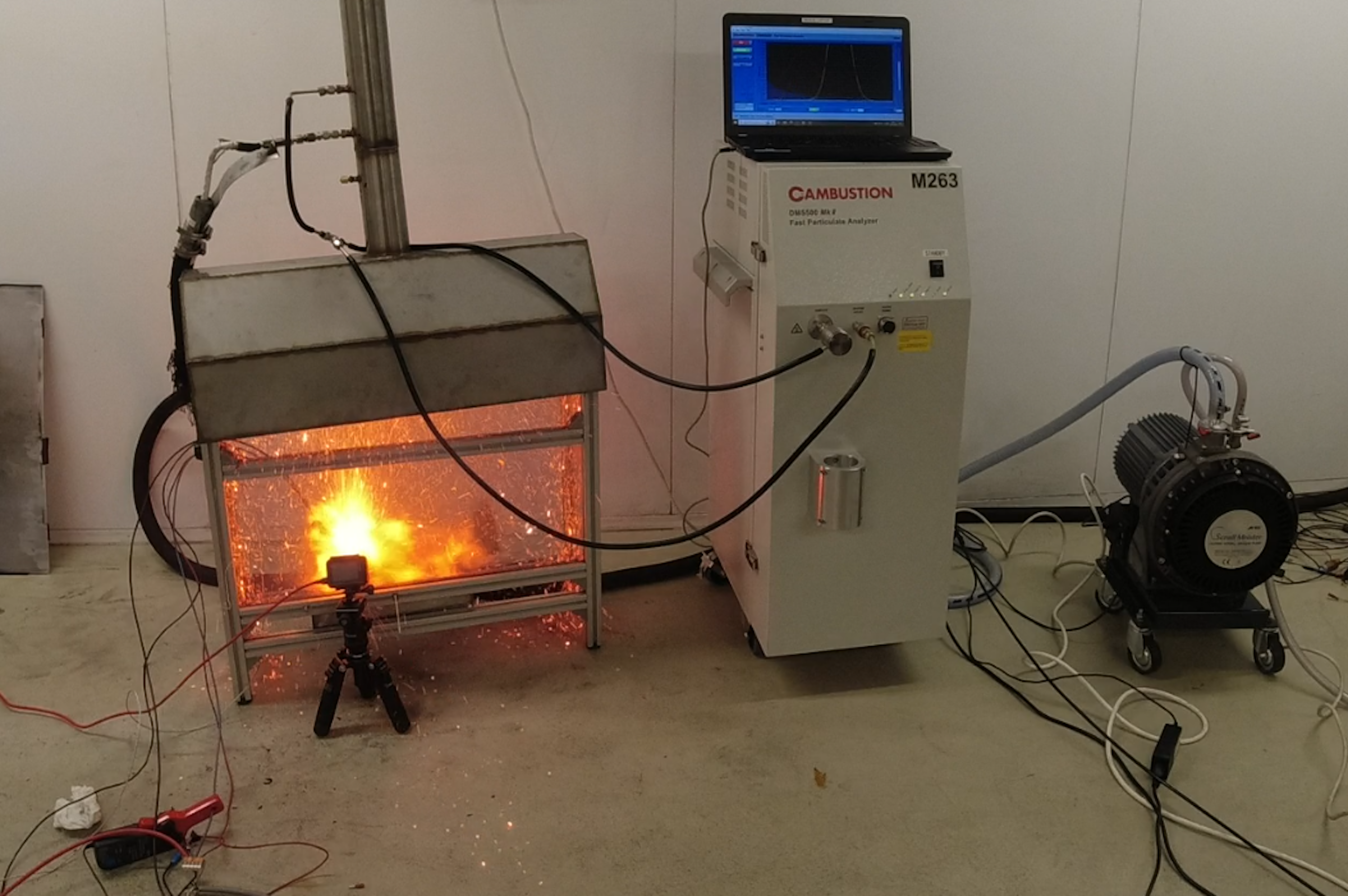 DMS500 measuring particle emissions from an exploding LiPo cell