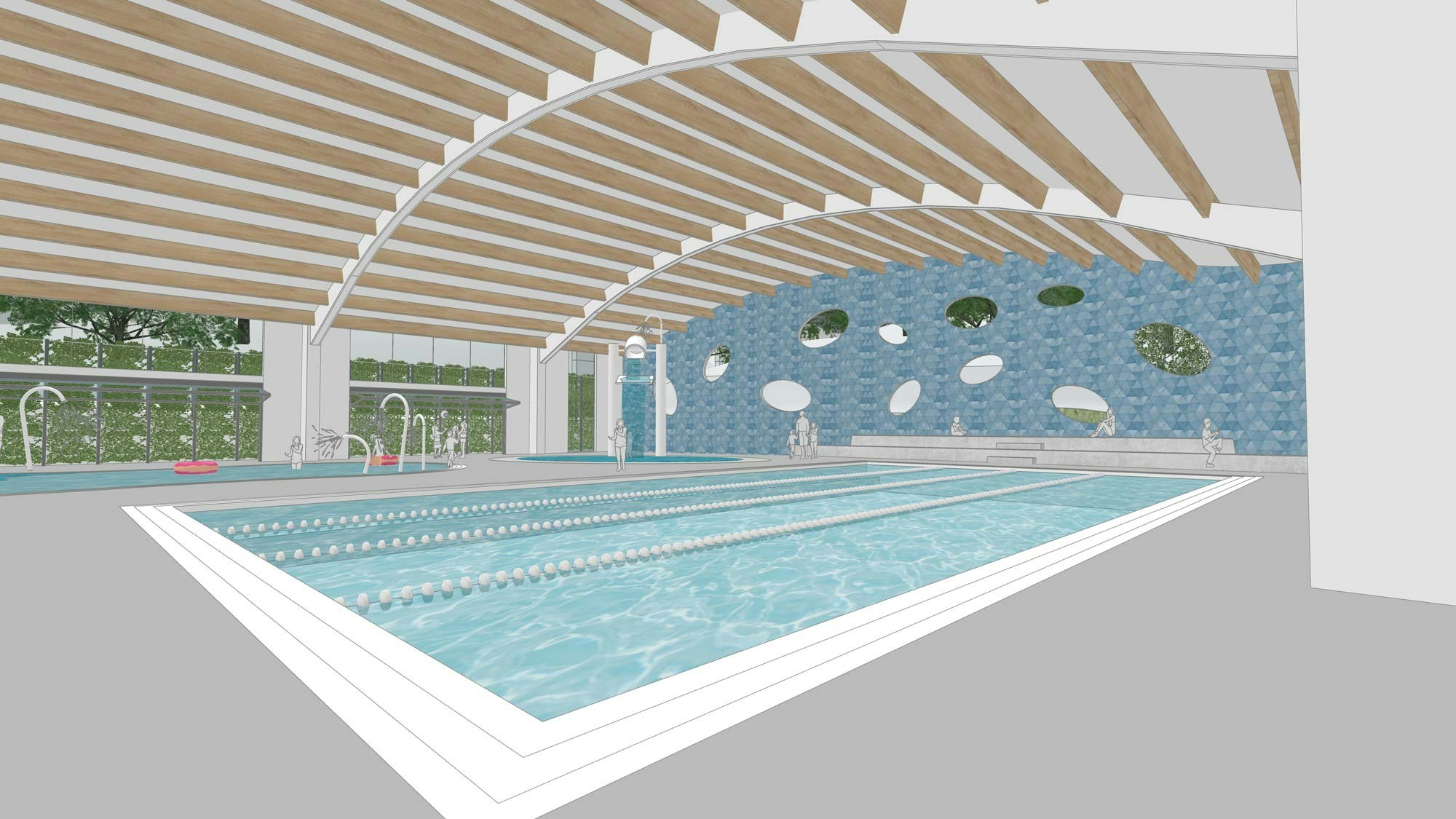 View of pool and wall detail