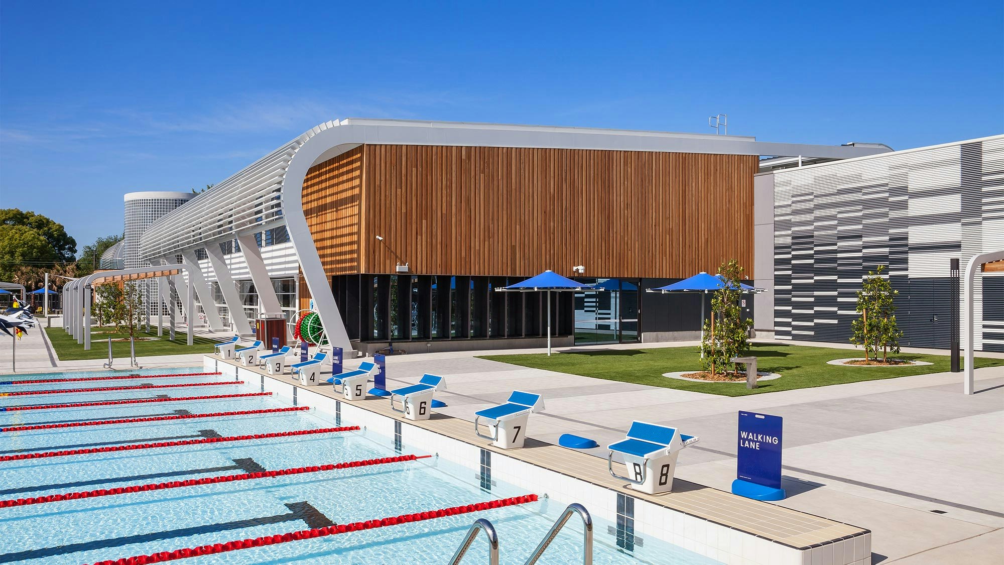exterior view and lap pool