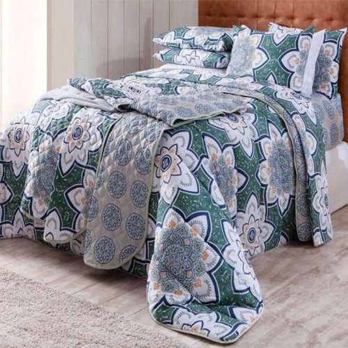 Jogo de cama casal estampado Jogo de cama verde com estampa mandala