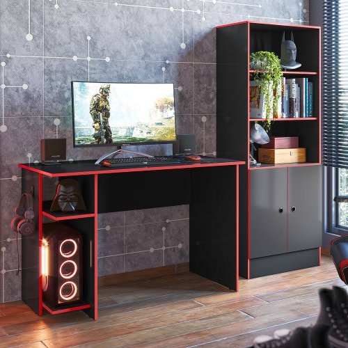 Gamer Qmovi Preto Vermelho - Madeira Madeira