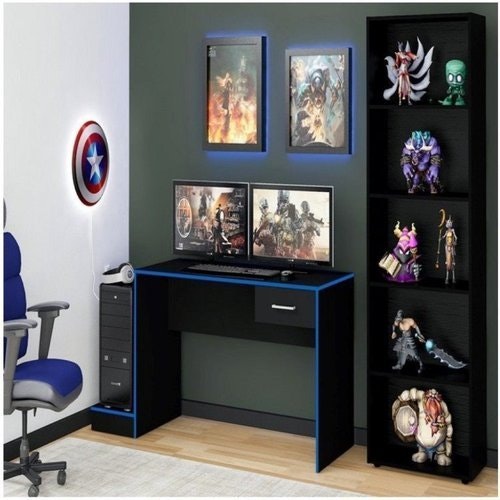 Gamer Artely Preto Azul - Madeira Madeira