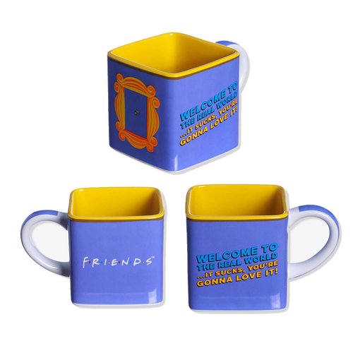 caneca azul por fora e amarela por dentro com estampa Friends