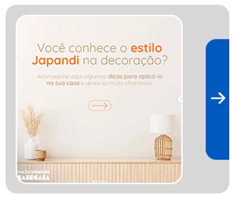 Postagem no Instagram com a Linha Samambaia. Na imagem, uma ambientação com itens de decoração, falando sobre o Estilo Japandi. Siga @madeiramadeiraloja