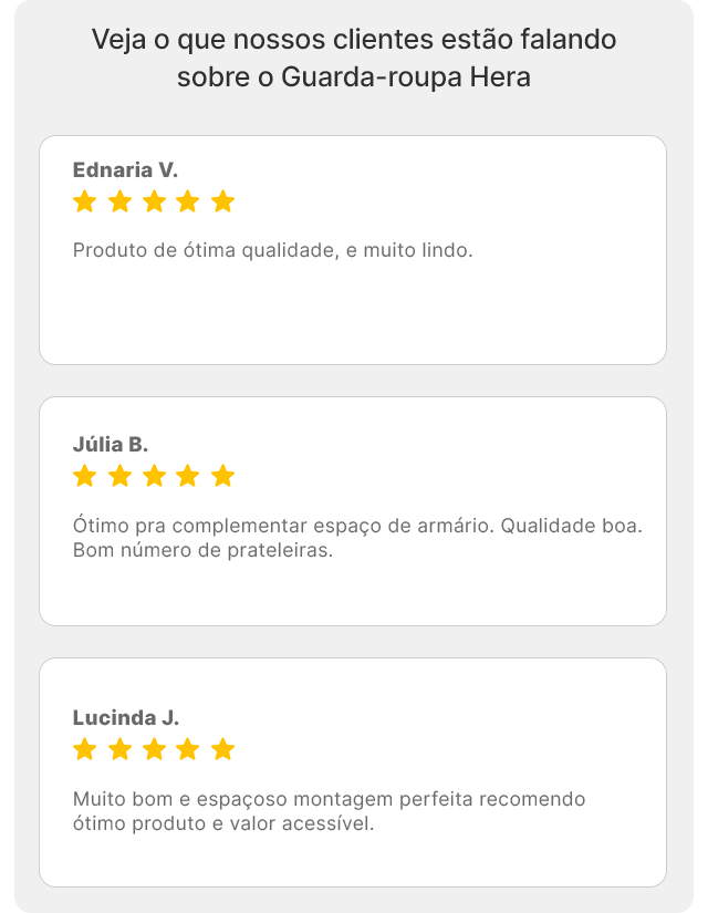Bloco com os reviews dos clientes no Guarda-roupa Hera CabeCasa