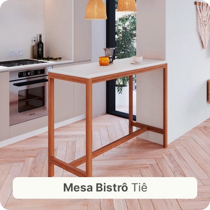 A mesa bistrô combina base de madeira maciça de alta qualidade com tampo de MDF resistente.