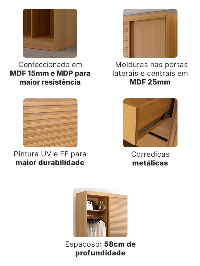 Conheça os diferenciais do Guarda-roupa Samambaia CabeCasa, fabricação própria MadeiraMadeira.