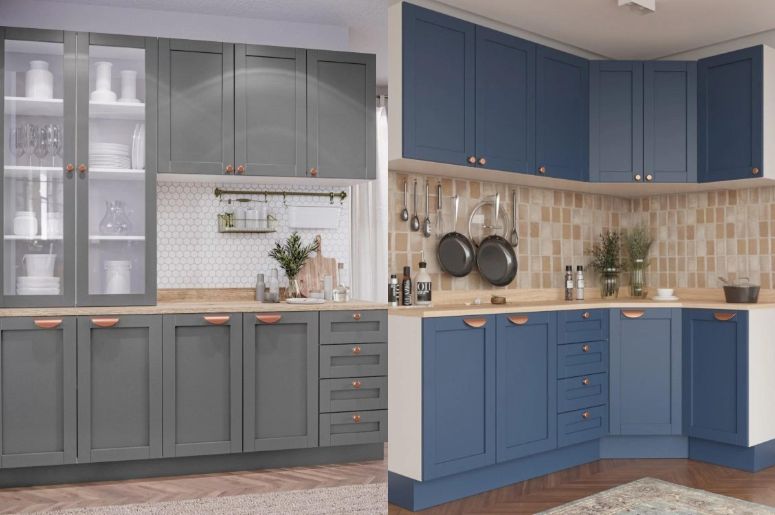 cozinha modulada verde e cozinha azul