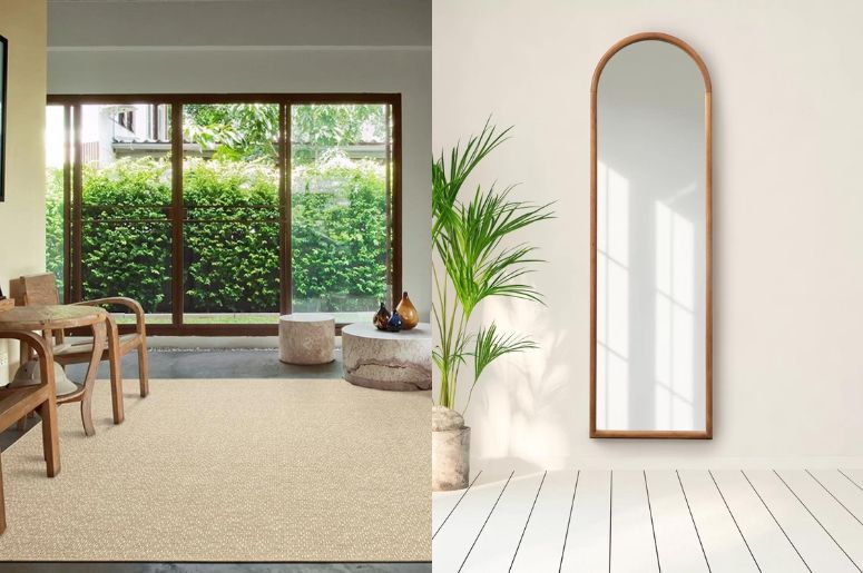 decoração aconchegante com espelho e tapete