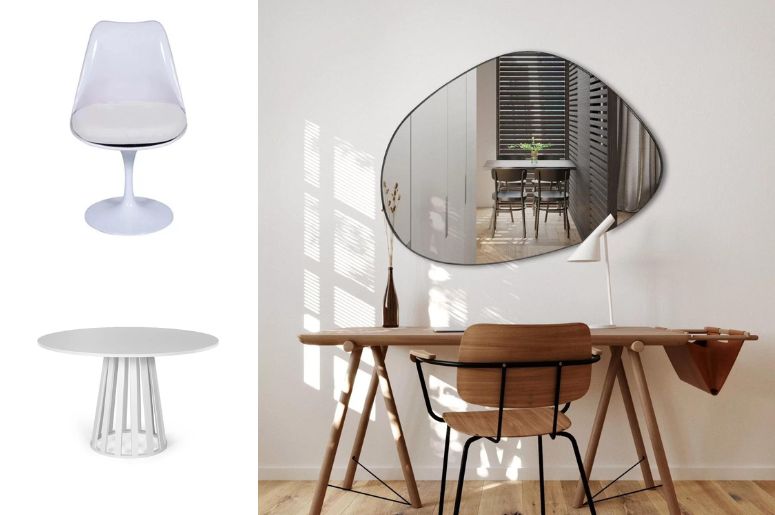 espelho org&acirc;nico e escrivaninha