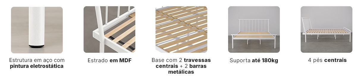 Estrado de MDF, suporta até 180 kg, base com travessas centras e barras metálicas. Aproveite!