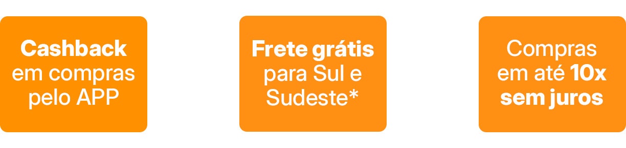 Além disso, temos mais vantagens: Produtos com até 10x sem juros, cashback de até 20% em compras pelo APP e frete grátis em milhares de produtos.