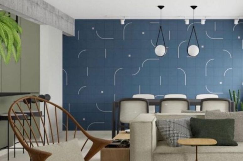 revestimento na parede da sala de jantar