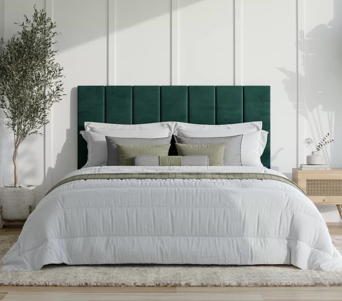 cabeceira estofada verde