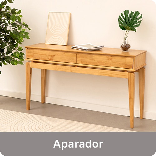 O aparador possui bancada ampla e duas gavetas espaçosas.