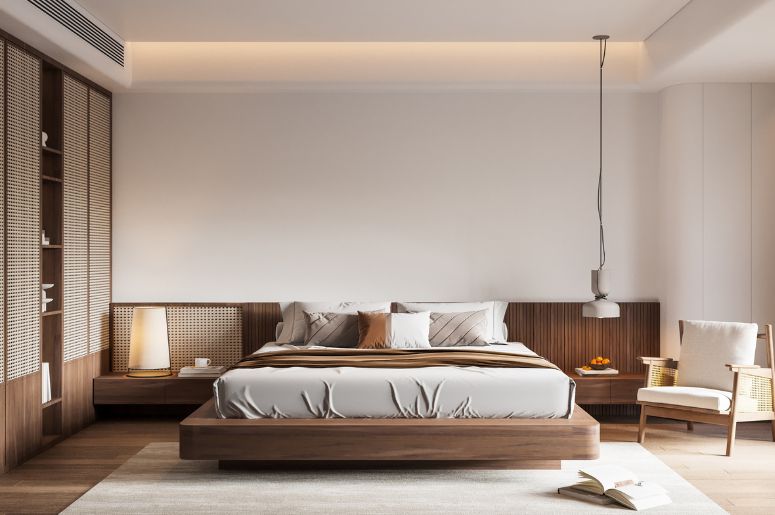 quarto estilo oriental com cama baixa