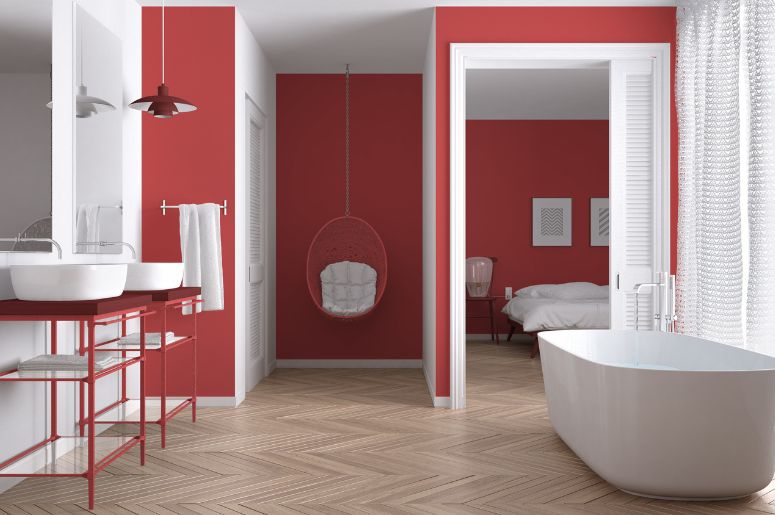 banheiro vermelho e branco